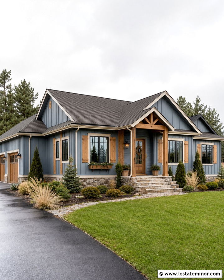 Dusty Blue House With Storm Door And Cedar Shutters - 30 Dusty Blue House Design With Storm Door Ideas
