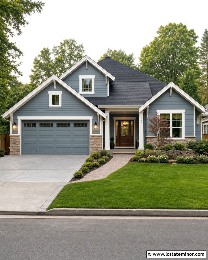 Dusty Blue House With Storm Door And Matching Garage - 30 Dusty Blue House Design With Storm Door Ideas