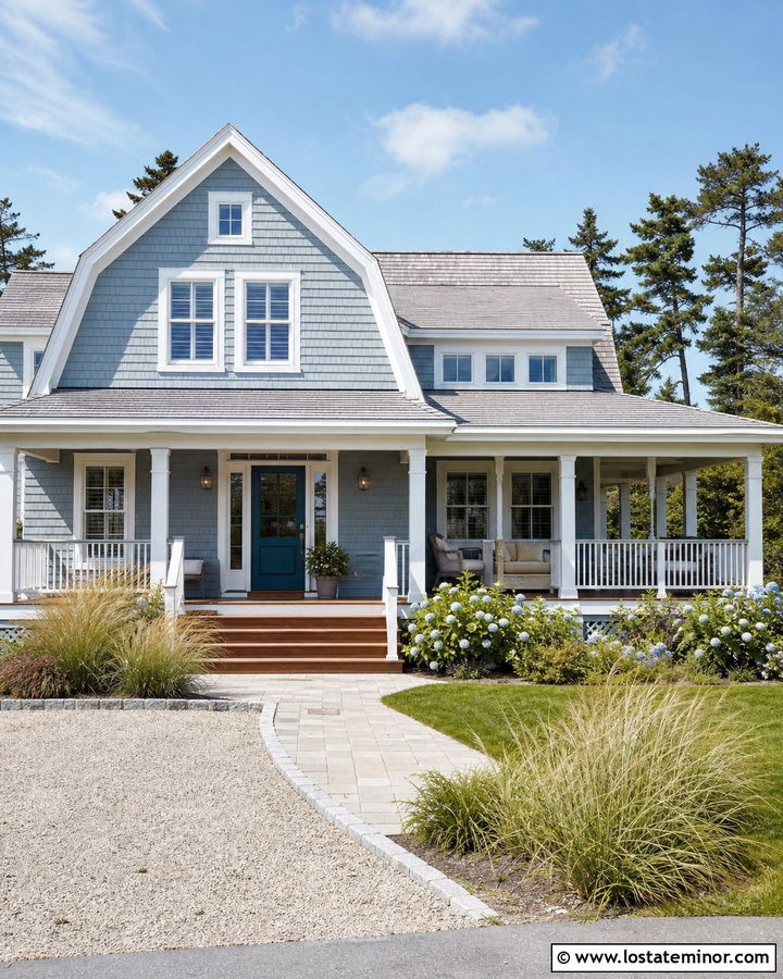 Dusty Blue House With Teal Front Door - 30 Dusty Blue House Design With Front Door Ideas