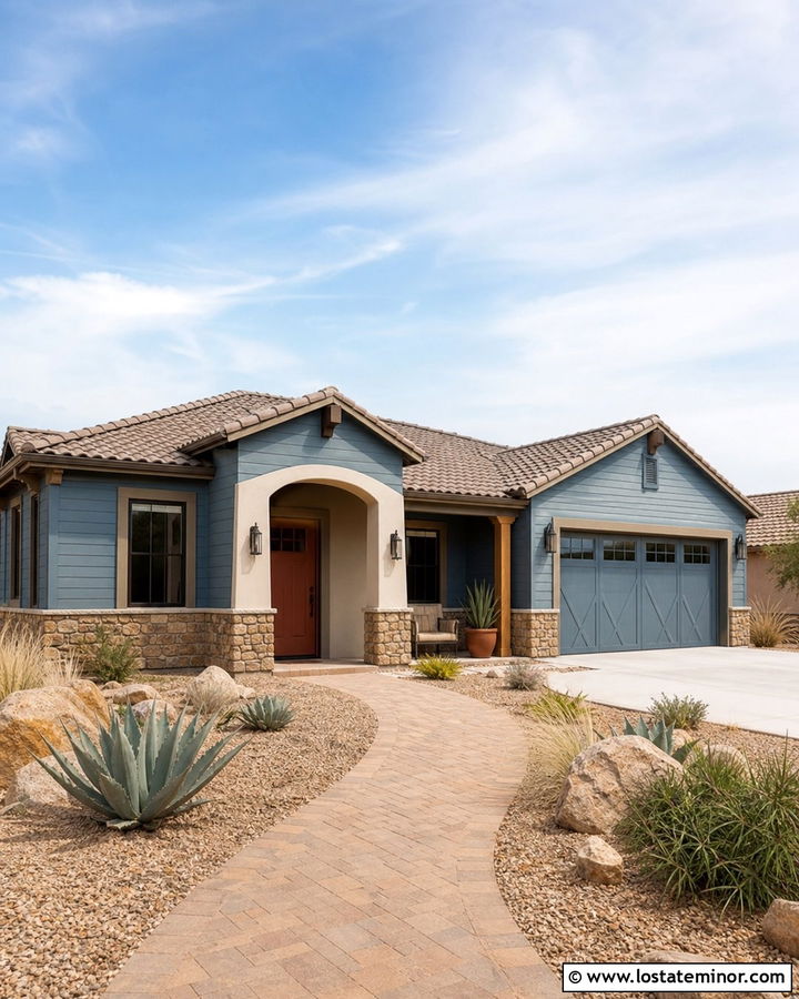 Dusty Blue House With Terracotta Front Door - 30 Dusty Blue House Design With Front Door Ideas