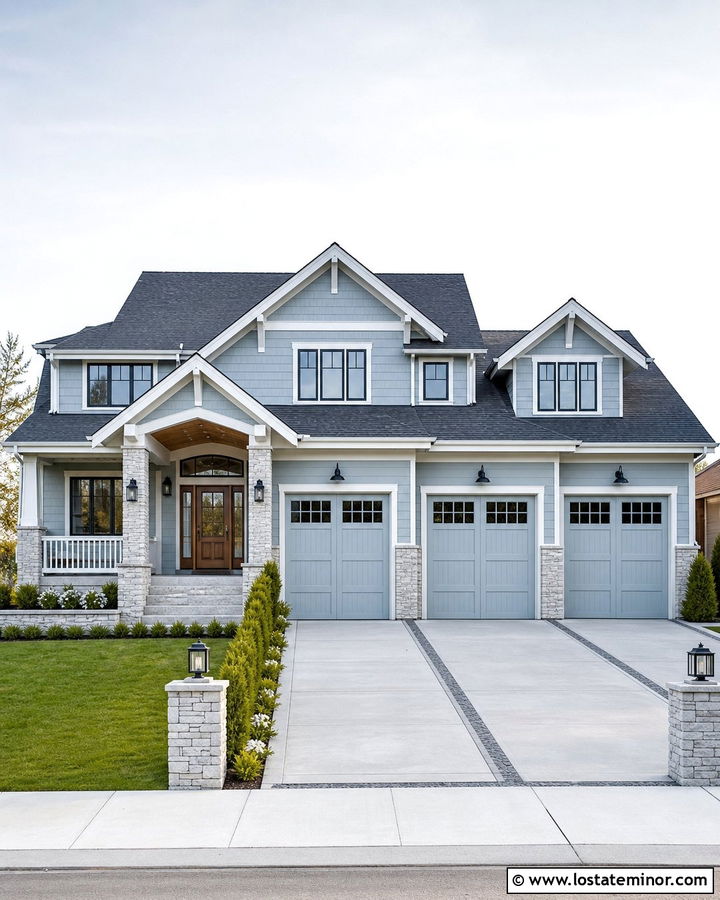 Dusty Blue House With Three Car Garage - 30 Dusty Blue House Design With Garage Door Ideas