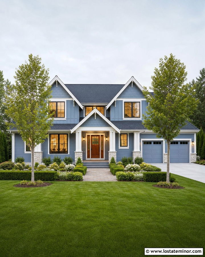 Dusty Blue House With Three Front Gables - 30 Dusty Blue House Design With Gables Ideas