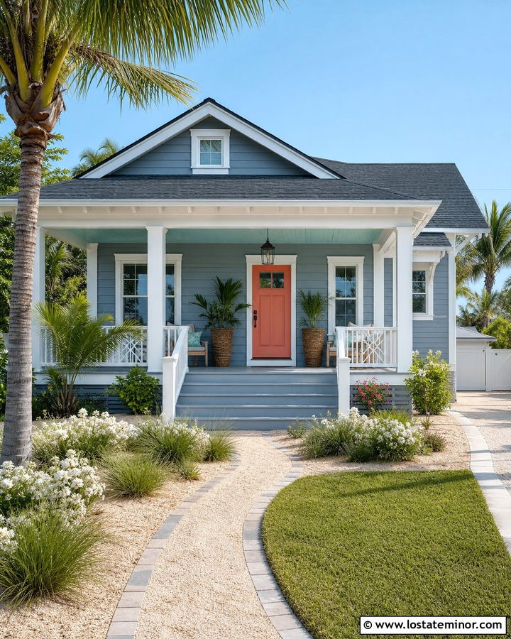 Dusty Blue House With Turquoise Porch Ceiling - 30 Dusty Blue House Design With Porch Ceiling Ideas