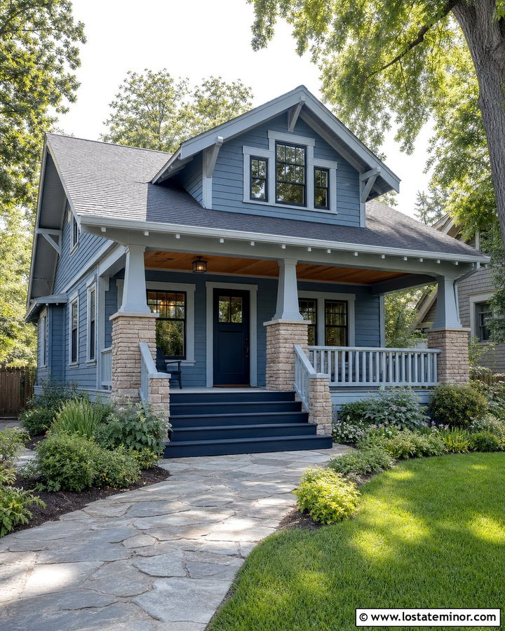 Dusty Blue House With Two Tone Blue Trim - 30 Dusty Blue House Design With Trim Ideas