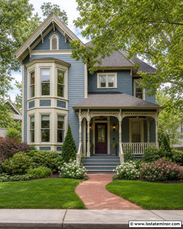 Dusty Blue House With Victorian Portico - 30 Dusty Blue House Design With Portico Ideas