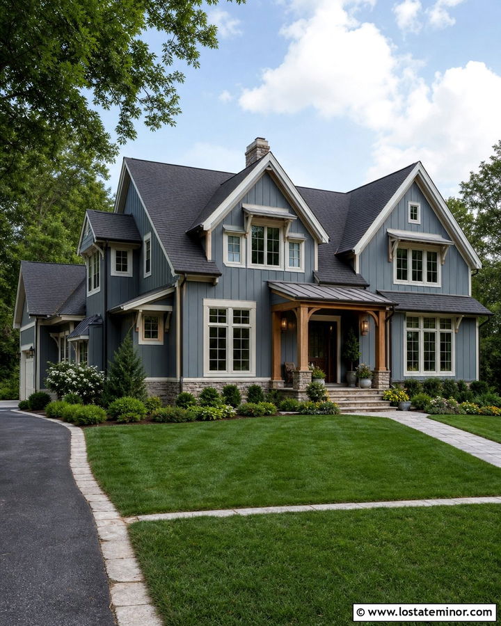 Dusty Blue House With Wall Dormers - 30 Dusty Blue House Design With Dormers Ideas