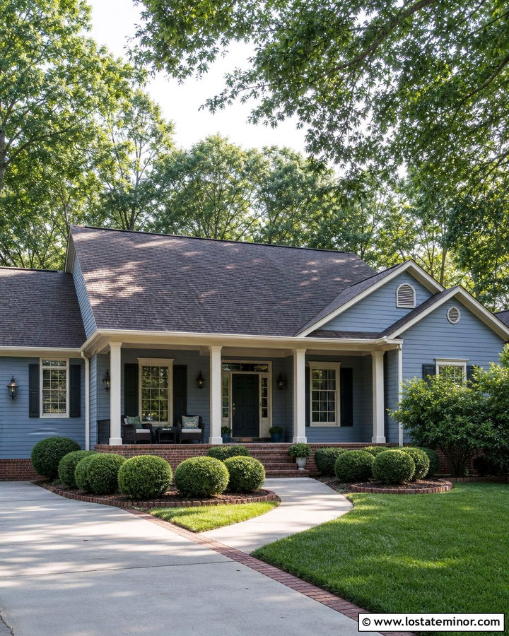 Dusty Blue House With Warm Gray Porch Ceiling - 30 Dusty Blue House Design With Porch Ceiling Ideas