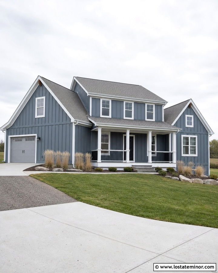 Dusty Blue House With Weathered Gray Deck - 30 Dusty Blue House Design With Deck Ideas