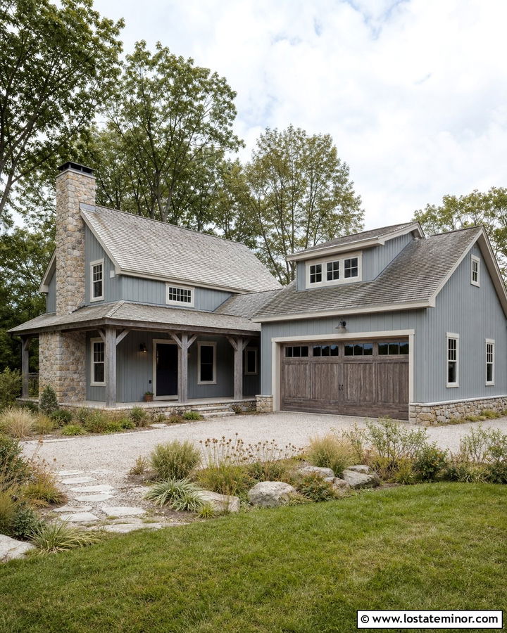 Dusty Blue House With Weathered Wood Garage Door - 30 Dusty Blue House Design With Garage Door Ideas