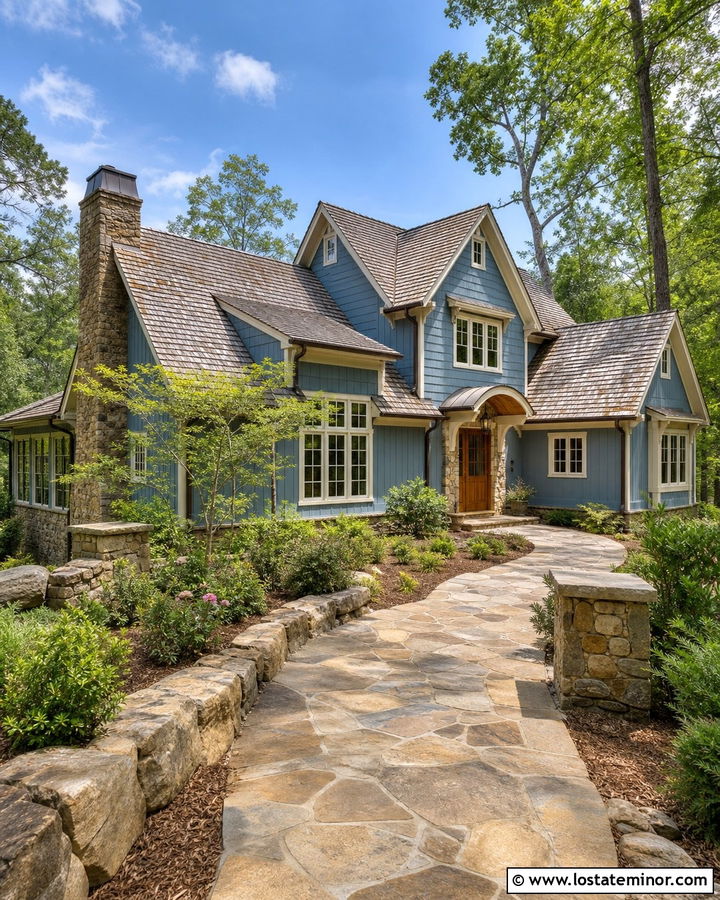 Dusty Blue House With Weathered Wood Roof Shingles - 30 Dusty Blue House Design With Shingles Ideas
