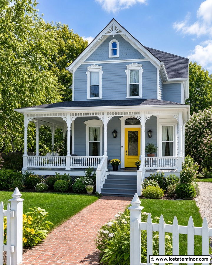 Dusty Blue House With White Beadboard Porch Ceiling - 30 Dusty Blue House Design With Porch Ceiling Ideas