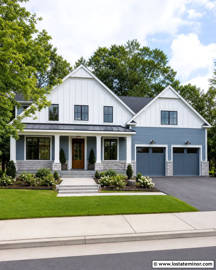 Dusty Blue House With White Board And Batten Gables - 30 Dusty Blue House Design With Gables Ideas