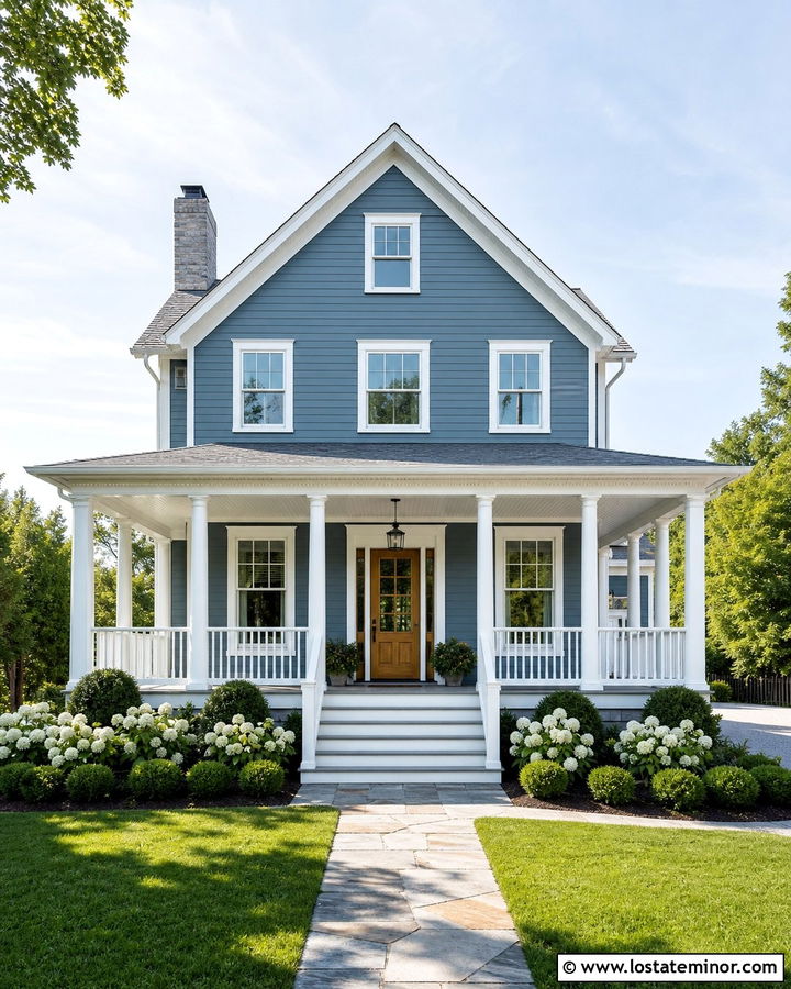 Dusty Blue House With White Front Porch - 30 Dusty Blue House Design With Front Porch Ideas