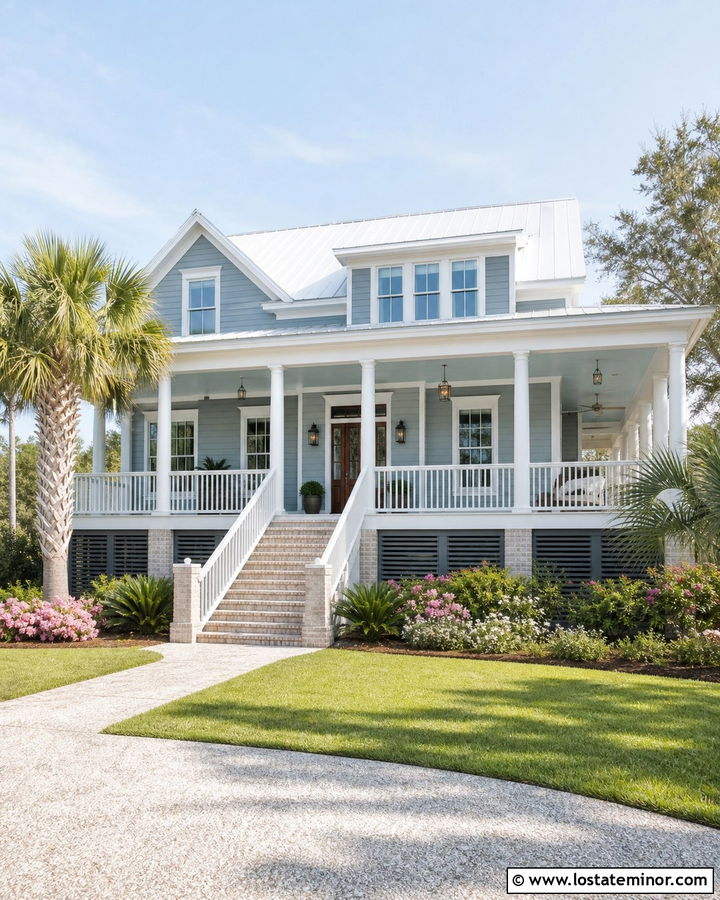 Dusty Blue House With White Metal Roof - 30 Dusty Blue House Design With Roof Ideas