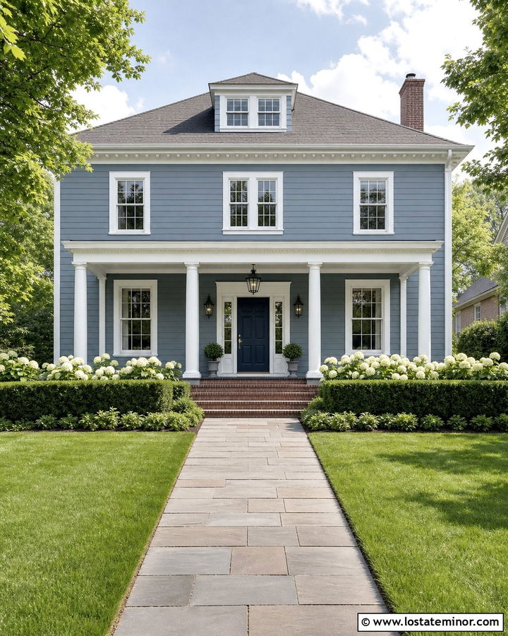 Dusty Blue House With White Porch Ceiling - 30 Dusty Blue House Design With Porch Ceiling Ideas