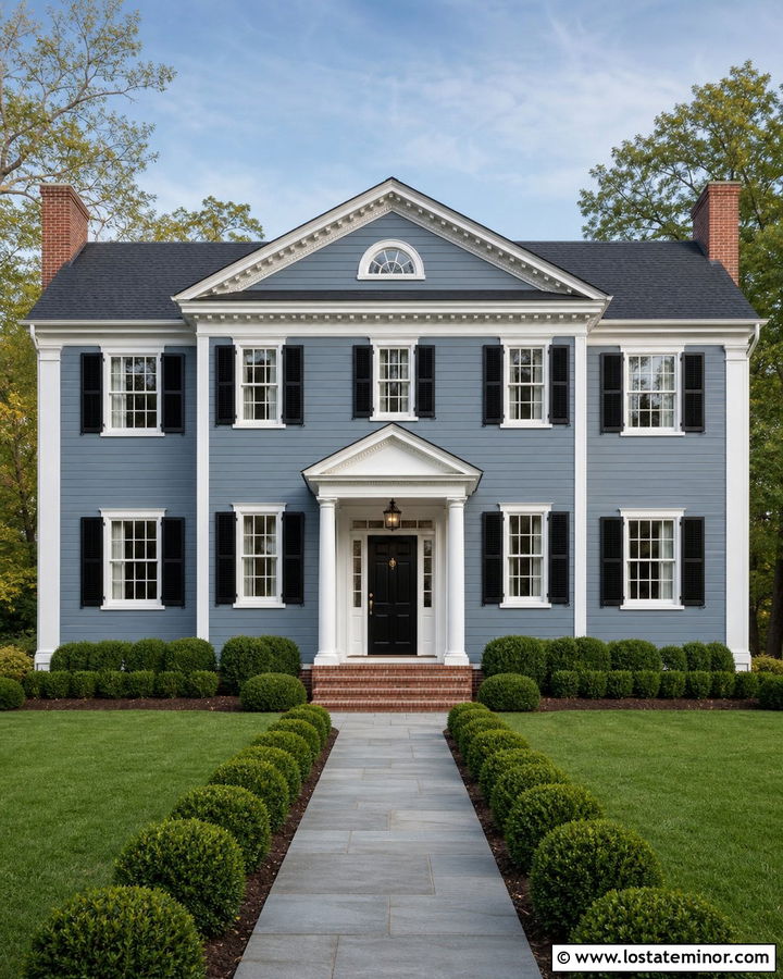 Dusty Blue House With White Trim And Black Shutters - 30 Dusty Blue House Design With Trim Ideas