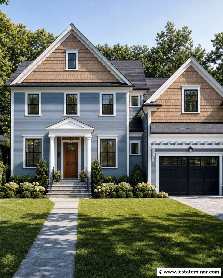 Dusty Blue House With White Trim And Cedar Shake - 30 Dusty Blue House Design With Cedar Shake Ideas