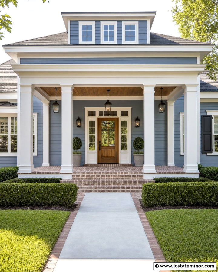 Dusty Blue House With Wide Portico - 30 Dusty Blue House Design With Portico Ideas