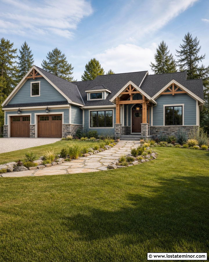 Dusty Blue House With Wood And Stone Accents - 30 Dusty Blue House Design With Stone Accents Ideas