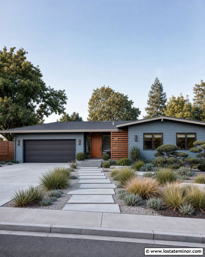 Dusty Blue House With Wood Front Door - 30 Dusty Blue House Design With Landscaping Ideas