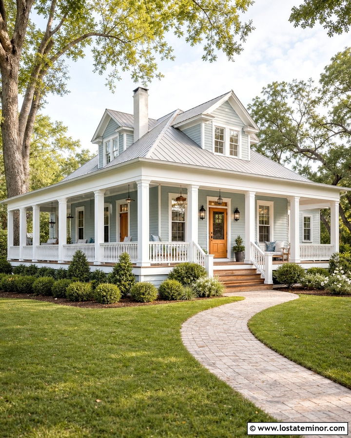 Dusty Blue House With Wraparound Porch And Screen Door - 30 Dusty Blue House Design With Screen Door Ideas