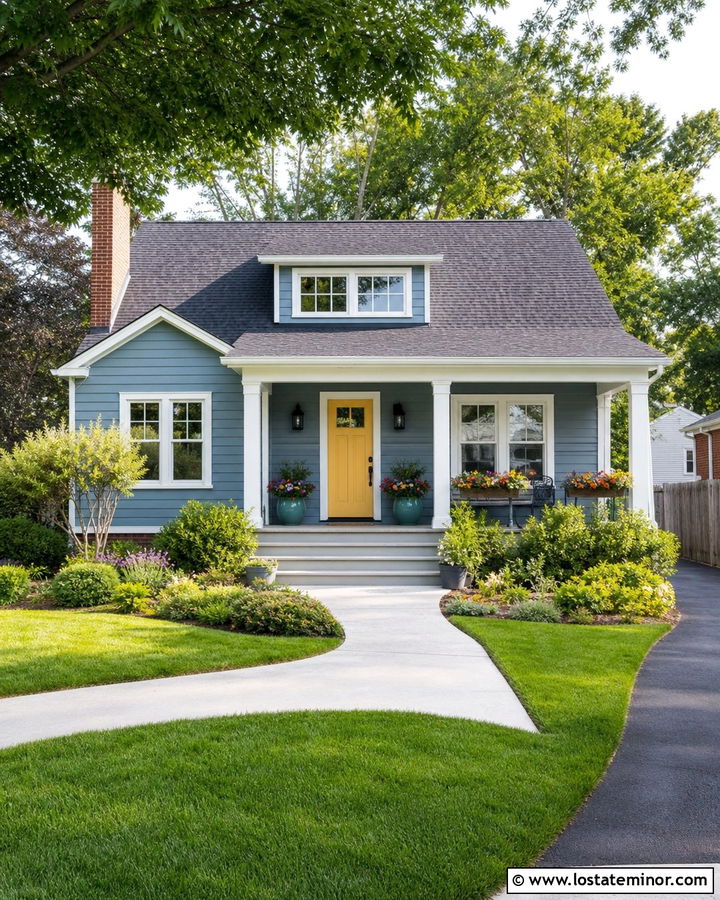 Dusty Blue House With Yellow Front Door - 30 Dusty Blue House Design With Front Door Ideas