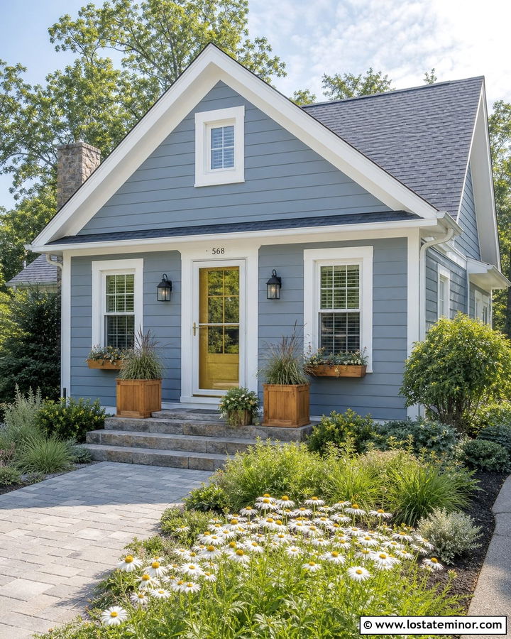 Dusty Blue House With Yellow Front Door And Storm Door - 30 Dusty Blue House Design With Storm Door Ideas