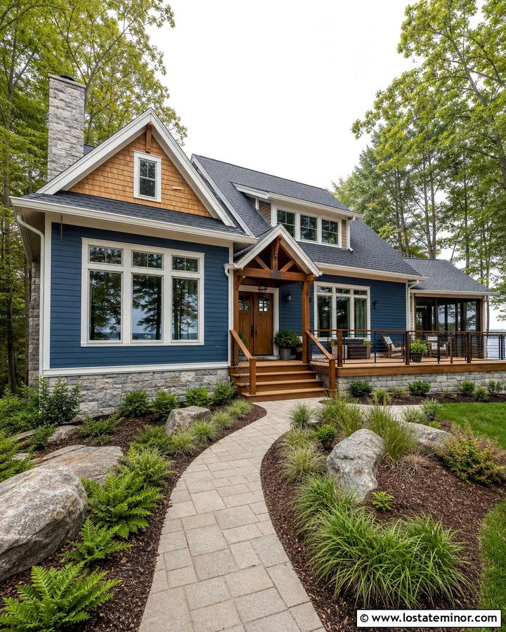 Dusty Blue Lake House With Cedar Shake - 30 Dusty Blue House Design With Cedar Shake Ideas