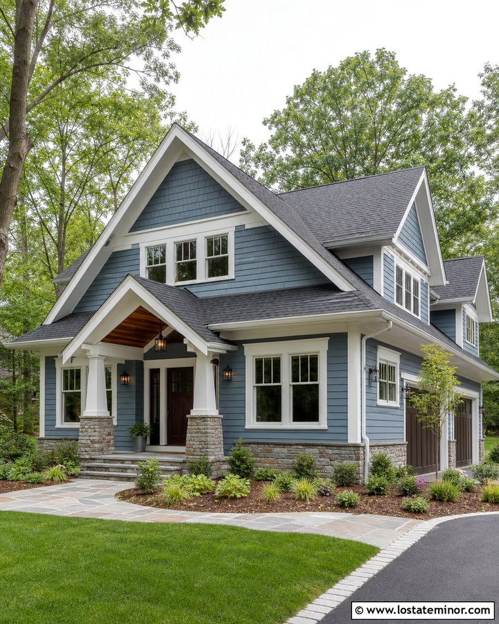 Dusty Blue Lap Siding With Shake Gables - 30 Dusty Blue House Design With Siding Ideas