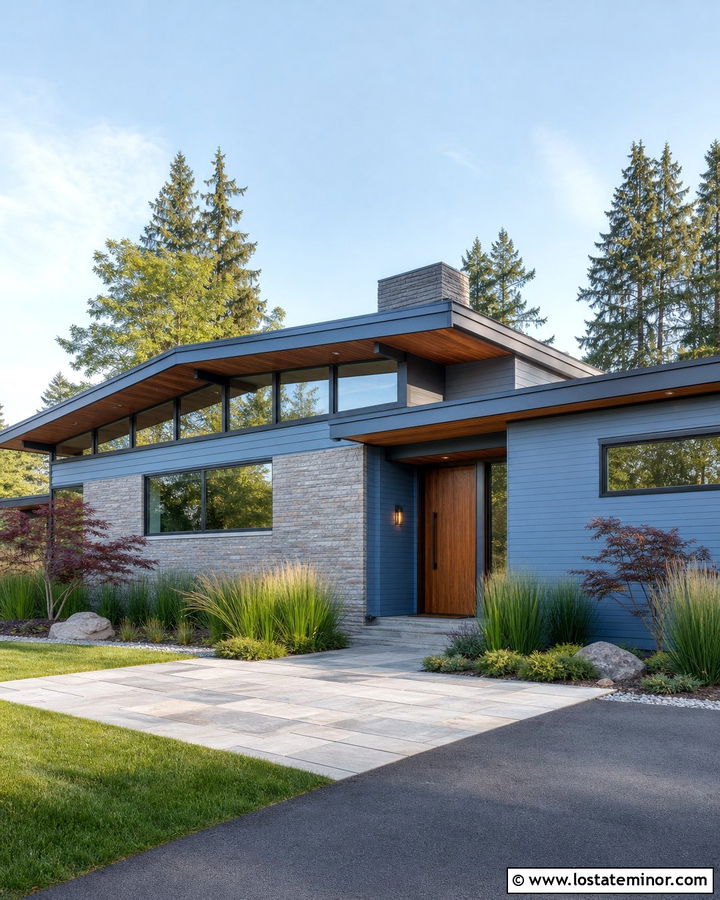 Dusty Blue Midcentury House With Clerestory Sunroom - 30 Dusty Blue House Design With Sunroom Ideas