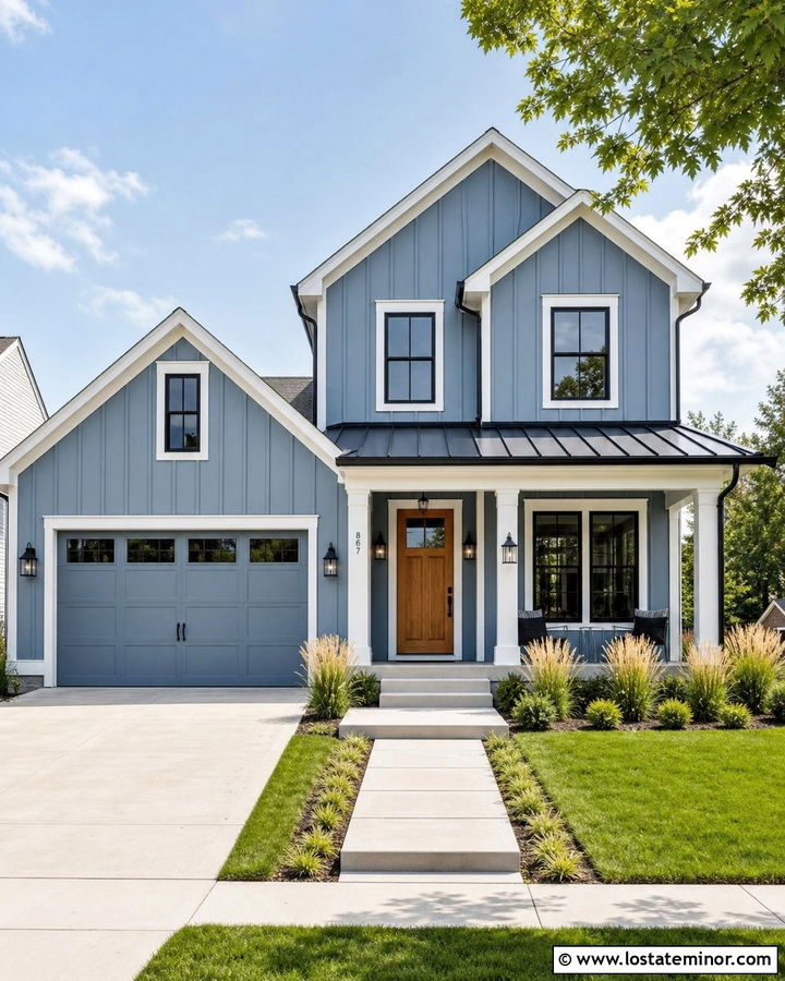 Dusty Blue Modern Farmhouse With Black Accents - 30 Dusty Blue House Design With Accents Ideas