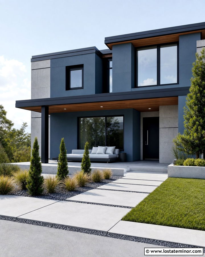 Dusty Blue Modern House With Low Daybed - 30 Dusty Blue House Design With Daybed Ideas