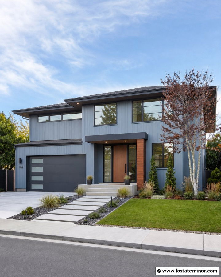 Dusty Blue Modern House With Minimal Screen Door - 30 Dusty Blue House Design With Screen Door Ideas