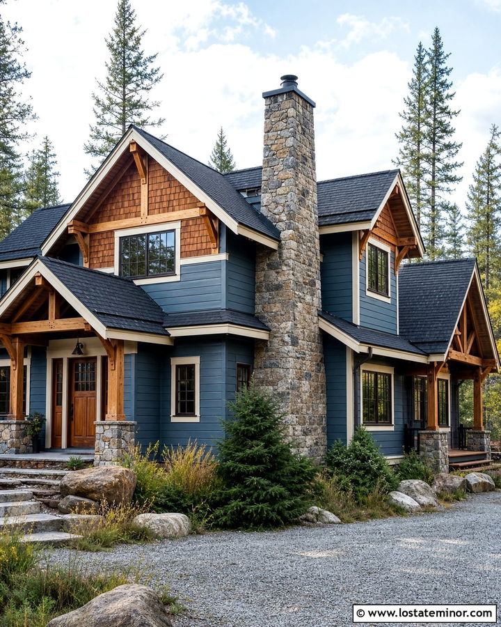 Dusty Blue Mountain House With Cedar Shake - 30 Dusty Blue House Design With Cedar Shake Ideas