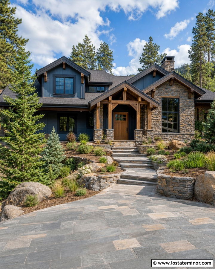 Dusty Blue Mountain House With Slate Driveway - 30 Dusty Blue House Design With Driveway Ideas