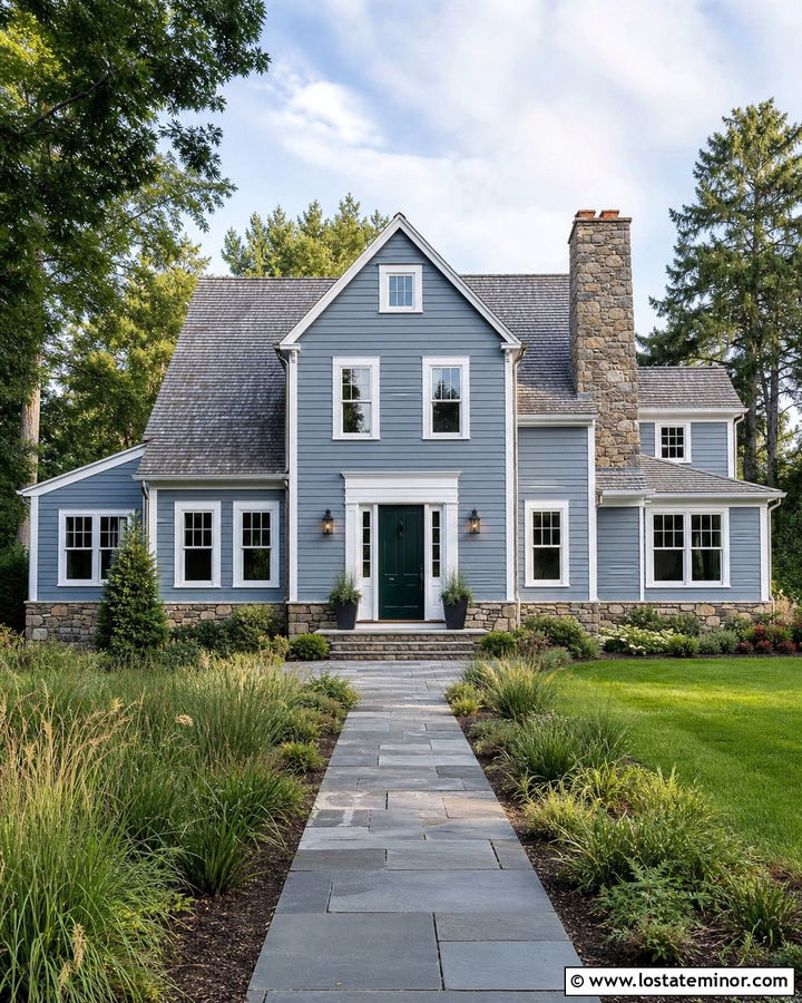 Dusty Blue New England House With Fieldstone - 30 Dusty Blue House Design With Accents Ideas