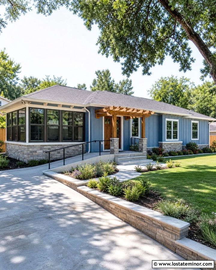 Dusty Blue One Story House With Accessible Sunroom - 30 Dusty Blue House Design With Sunroom Ideas