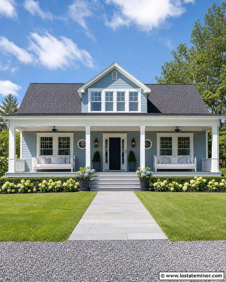 Dusty Blue Porch With Twin Daybeds - 30 Dusty Blue House Design With Daybed Ideas