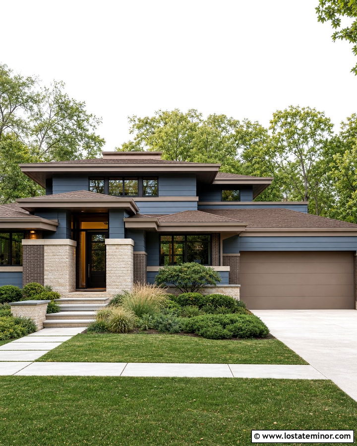 Dusty Blue Prairie House With Taupe Trim - 30 Dusty Blue House Design With Accents Ideas