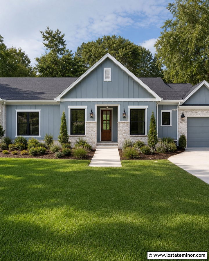 Dusty Blue Ranch House With A Center Gable - 30 Dusty Blue House Design With Gables Ideas