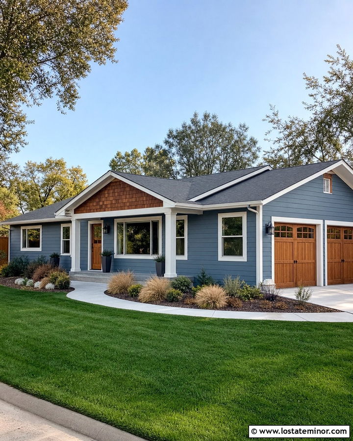 Dusty Blue Ranch House With Cedar Shake Accents - 30 Dusty Blue House Design With Cedar Shake Ideas