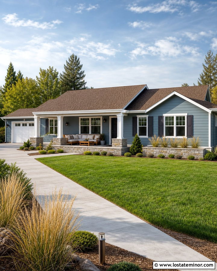 Dusty Blue Ranch House With Corner Daybed - 30 Dusty Blue House Design With Daybed Ideas