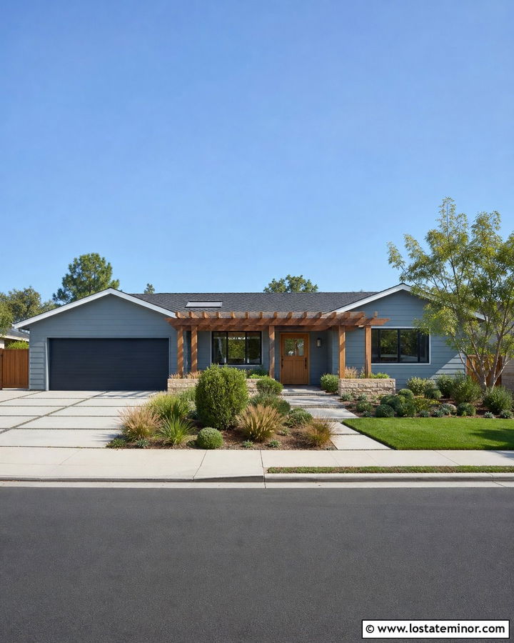 Dusty Blue Ranch House With Pergola - 30 Dusty Blue House Design With Pergola Ideas