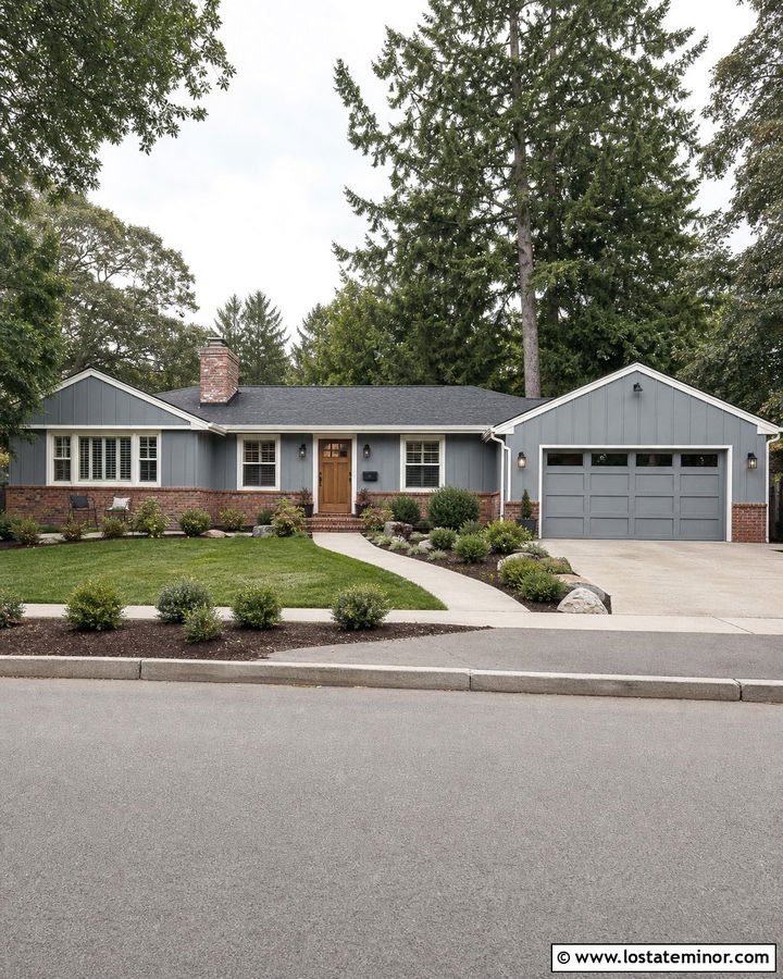 Dusty Blue Ranch House With Red Brick - 30 Dusty Blue House Design With Brick Accents Ideas