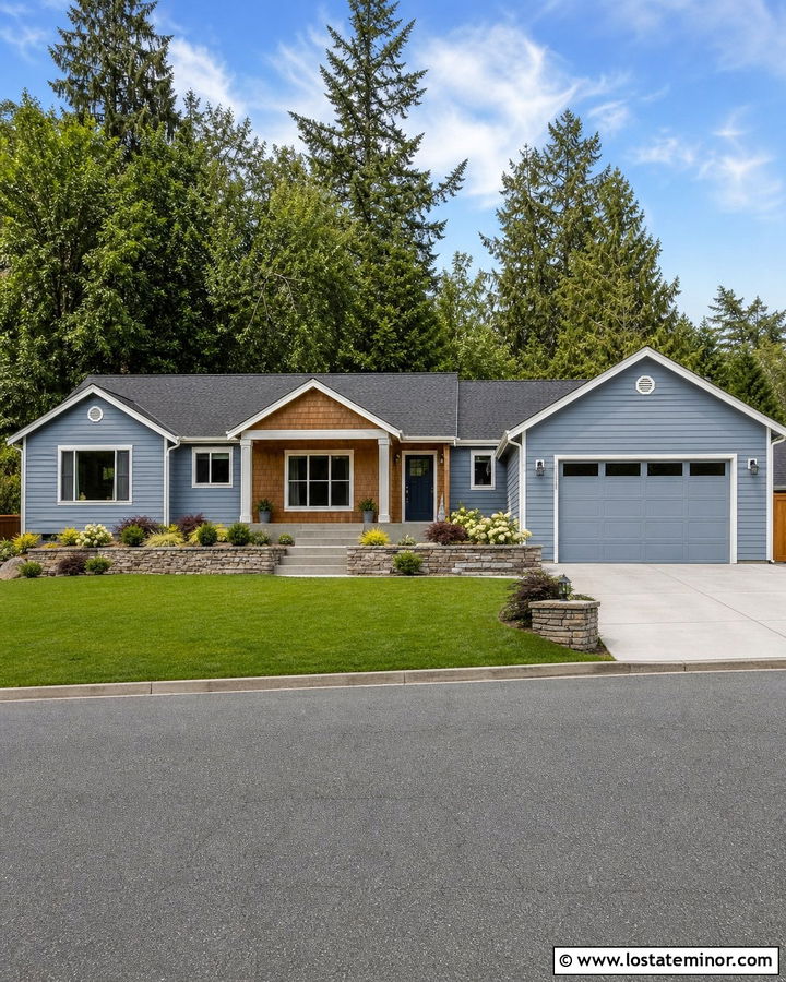Dusty Blue Ranch House With Roof Shingles - 30 Dusty Blue House Design With Shingles Ideas
