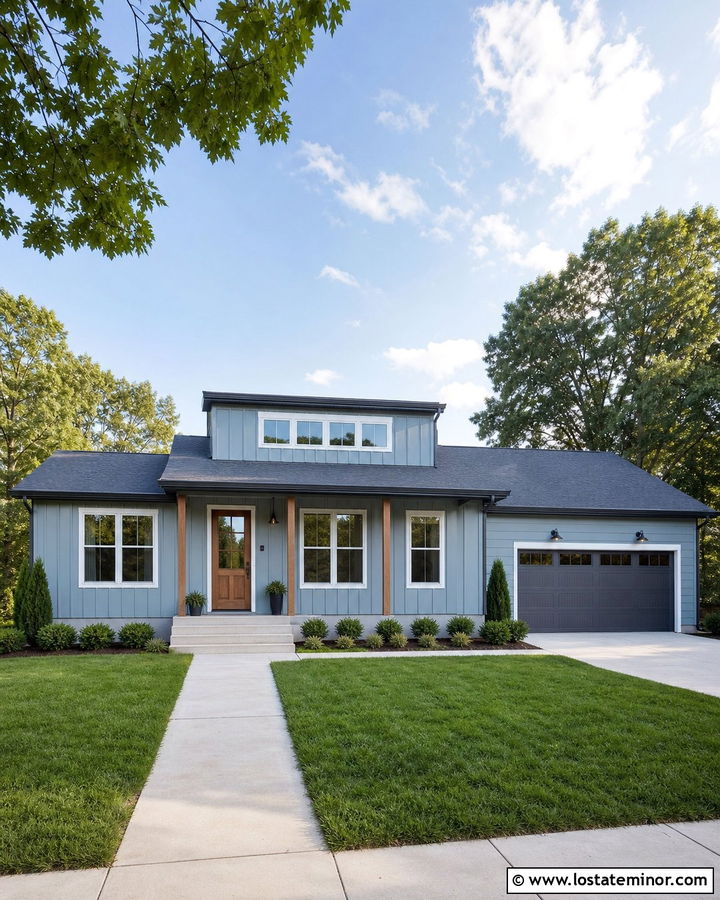 Dusty Blue Ranch House With Shed Dormers - 30 Dusty Blue House Design With Dormers Ideas