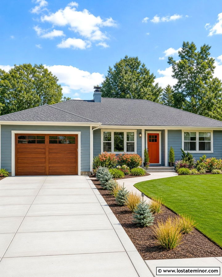 Dusty Blue Ranch House With Widened Driveway - 30 Dusty Blue House Design With Driveway Ideas