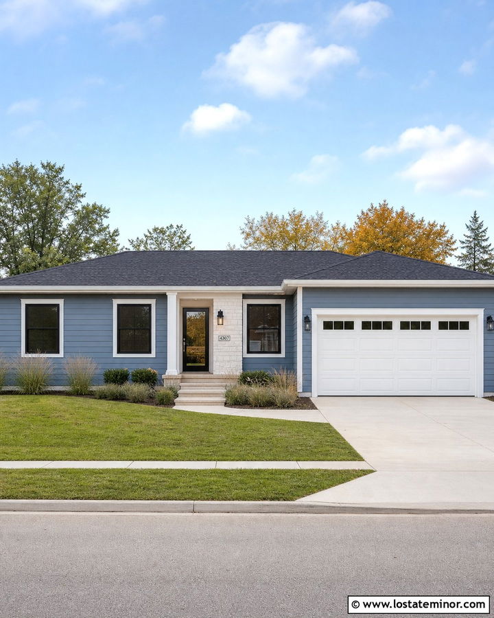 Dusty Blue Ranch With Full Glass Storm Door - 30 Dusty Blue House Design With Storm Door Ideas