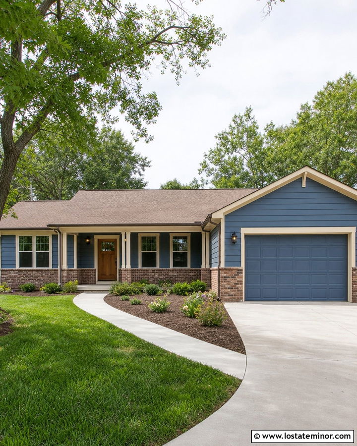 Dusty Blue Ranch With Natural Brick Wainscoting - 30 Dusty Blue House Design With Wainscoting Ideas