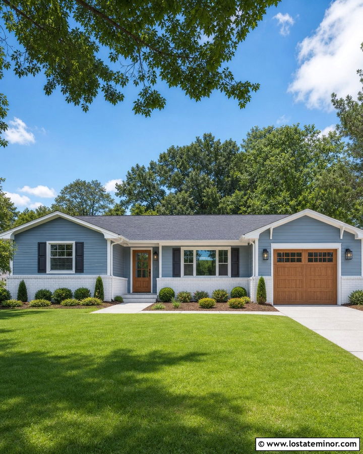 Dusty Blue Ranch With White Brick Wainscoting - 30 Dusty Blue House Design With Wainscoting Ideas